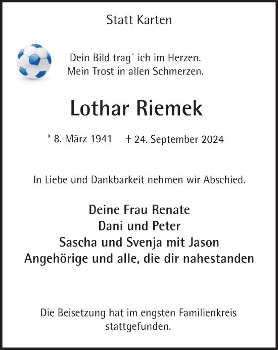 Traueranzeige von Lothar Riemek  von Tageszeitung